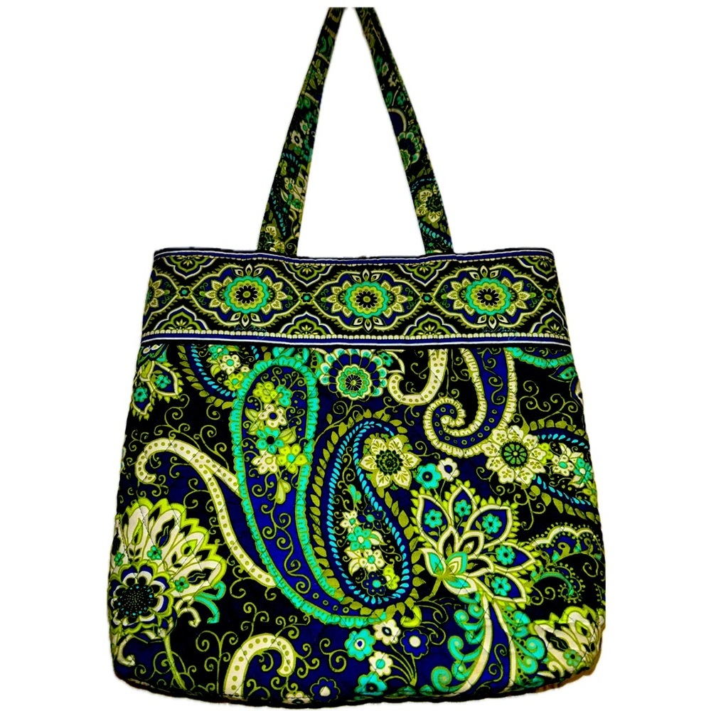 Vera Bradley Rhythm and Blues Pattern Paisley Shoulder Tote Bag Double Straps